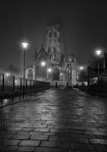 Black & White Photograph Of Doncaster Minster At Night